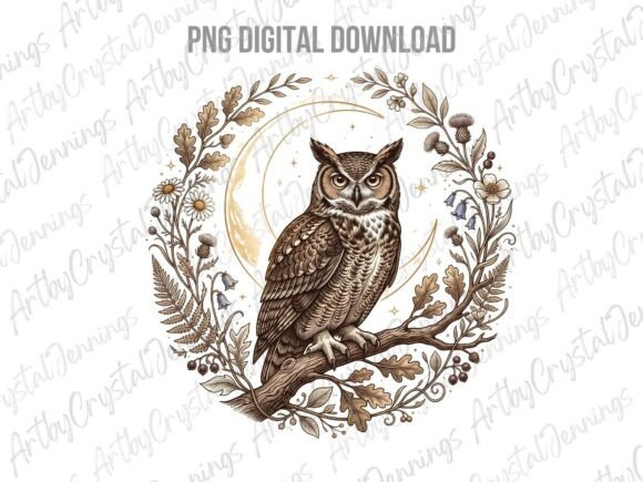 Download Mystical Floral Owl &amp; Moon Celestial PNG - Premium Resources